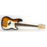 Squier by Fender Affinity Series P-Bass guitar, made in Indonesia, sunburst finish, electrics in