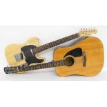 Fender DG-3 acoustic guitar and a Fortissimo electric guitar, both in tired condition (2)