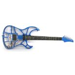 Custom built cast aluminium electric guitar, comprising a cast aluminium body finished in metallic