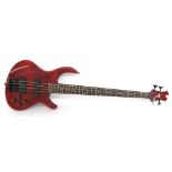 Tobias Toby Pro bass guitar, ser. no. U0xxxxx6, red flame finish with blemishes and other