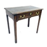 Georgian oak side table, the rectangular top over a single frieze drawer upon square canted legs,