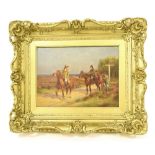 John Sanderson Wells (1872-1955) - Gentlemen on horseback beside a road sign, signed, oil on