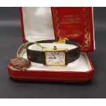 Must de Cartier silver Tank gilt lady's wristwatch, silvered opalescent rectangular dial with