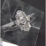 18ct white gold diamond dress ring in the Art Deco style, 0.75ct approx, 16.5mm, ring size N-