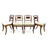 Set of four Regency mahogany dining chairs, each with barley twist and tablet horizontal splats,