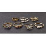 Six assorted 9ct dress rings, 18ct ring, 13.2gm (7)