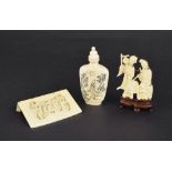 Chinese carved ivory Canton box lid cover, carved in relief with figures in a typical landscape, 2.