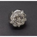 (132854-1-A) Large 18ct white gold diamond set floral cluster ring, with multi-cut diamonds, 26mm,
