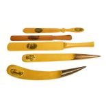Paper knives/letter openers - five Mauchline ware treen knives (5)