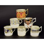 Six Derby porcelain coffee cans with various designs, early 19th century (6)