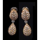 Good pair of 18ct diamond, platinum and gold set Italian earrings, drop 35mm