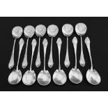 Set of twelve Dutch silver teaspoons with engraved bowls, stamped marks, 5.2oz approx