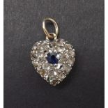 Victorian sapphire and diamond set gold heart shaped mourning pendant locket, 1.7gm, 10mm high