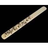 Japanese ivory Shibayama paper knife, decorated with birds amidst blossoming branches, Meiji period,