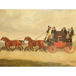 W**J**Gilbert (fl. 1835-1851) - Coach and four on an open road, the Ipswich to London Mail Coach