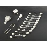 Dutch silver to include two sets of twelve tea/demi tasse spoons, caddy spoon, decorative pierced