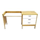 20th century melamine desk/dressing table, possibly by Gordon Russell, with an open kneehole