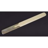 Late Victorian ivory paper knife, with an applied silver handle engraved with a monogram and dated