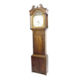 Mahogany eight day longcase clock, the 14" painted arched dial signed P. Lawton, Bradford, with