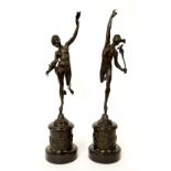 Pair of French bronze figures, modelled as Greek Olympian God Hermes, with wings at his