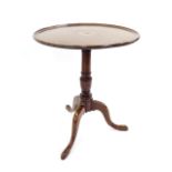 19th century mahogany circular occasional tripod table, the moulded top inlaid with a circular