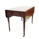 Victorian figured mahogany Pembroke table with a single frieze drawer and opposing dummy drawer upon