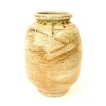 Phil Rogers (born 1951) - glazed stoneware vase with incised grass motif, impressed seal marks,