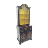 Small decorative painted faux rosewood standing bookcase, the arched glazed back over a single