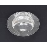 (900030-1-A) Silver circular Armada dish, maker Padgette & Braham, London 1955, 3.75" diameter, 2.