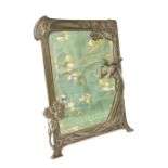 WMF German Art Nouveau toilet mirror, cast with a maiden in relief with stylised flowers, inset with