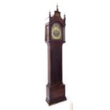 Mahogany eight day longcase clock with five pillar movement, the 12" brass arched dial signed John