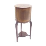 Edwardian mahogany cylindrical jardiniere stand, the panelled top with a detachable lid upon slender