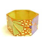 Clarice Cliff 'Broth' Fantasque hexagonal vase, printed gold Lawley's back stamp, 4.5" wide (