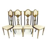 Set of four Art Nouveau mahogany high back salon chairs, each with padded back and stuffover seat