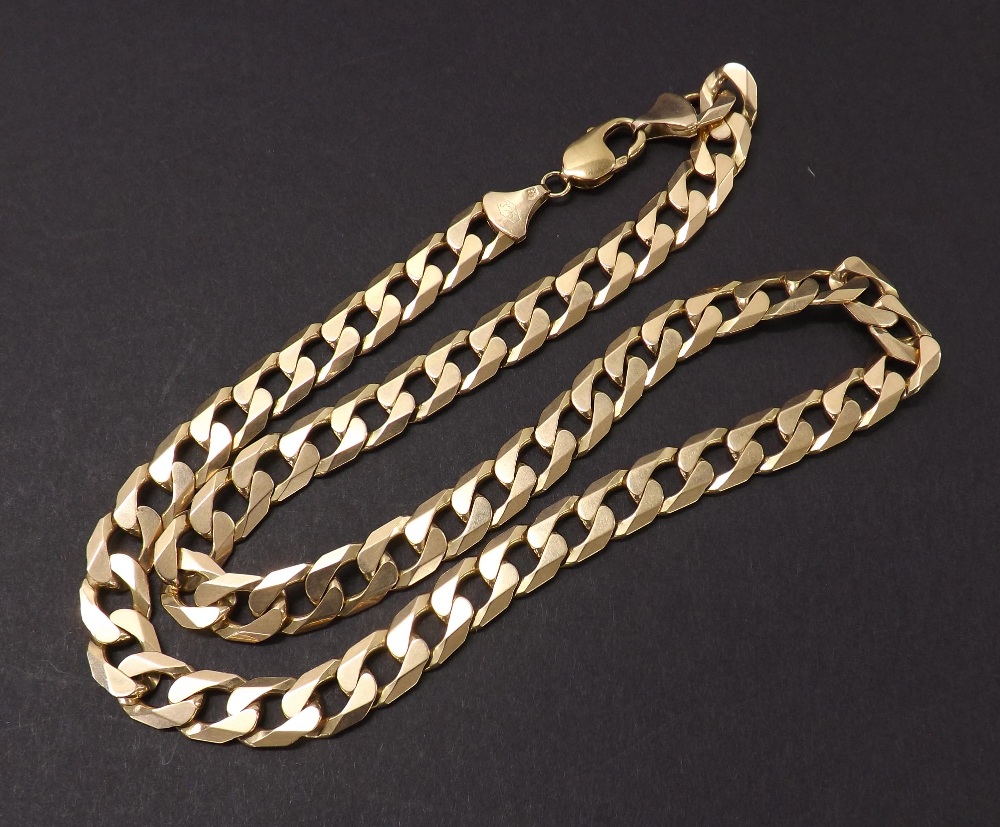 Heavy 9ct curb link necklet, 59.6gm, 20" long