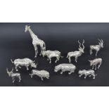 (900007-1-A) Collection of ten cast silver sculptures of animals by Patrick Mavros, stamped