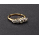 18ct five stone old-cut diamond ring, 4.1gm, ring size L-