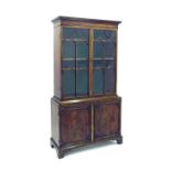 19th century small mahogany glazed library bookcase, with lancet astragal glazed doors enclosing