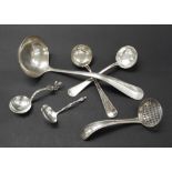 Collection of six various Dutch silver sauce ladles, the largest 10.5" long, 14.3oz approx (6)