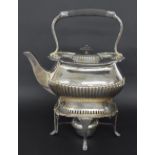 William Hutton & Sons silver half fluted spirit kettle on stand, with original burner, 13" high