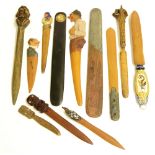 Paper knives/letter openers - collection of decorative treen knives including novelty examples (12)