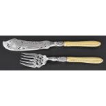 Pair of attractive Victorian silver blade fish servers, with ivorine beaded handles and fine