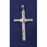 Platinum diamond cross pendant, round brilliant-cuts, estimated 2ct approx, 13.7gm, 48mm x 30mm