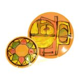 Poole Pottery Delphis circular plate, decorated with abstracts on an orange ground, 10.5"