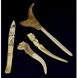 Paper knives/letter openers - to include a novelty antler knife carved in the form of a dog's