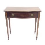 19th century mahogany bowfront side table, with a single frieze drawer upon square tapered legs