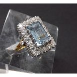 Art Deco style large fancy aquamarine and diamond cluster ring, the aquamarine estimated 4ct approx,