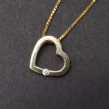9ct diamond open heart pendant and chain, 2.9gm, pendant 14mm