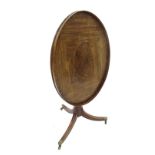 George III mahogany tray and tilt-top table, with raised gallery sides, crossbanded veneered top,