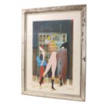 20th century - Semi-draped female figure with other figures nearby, possibly a ballet school,